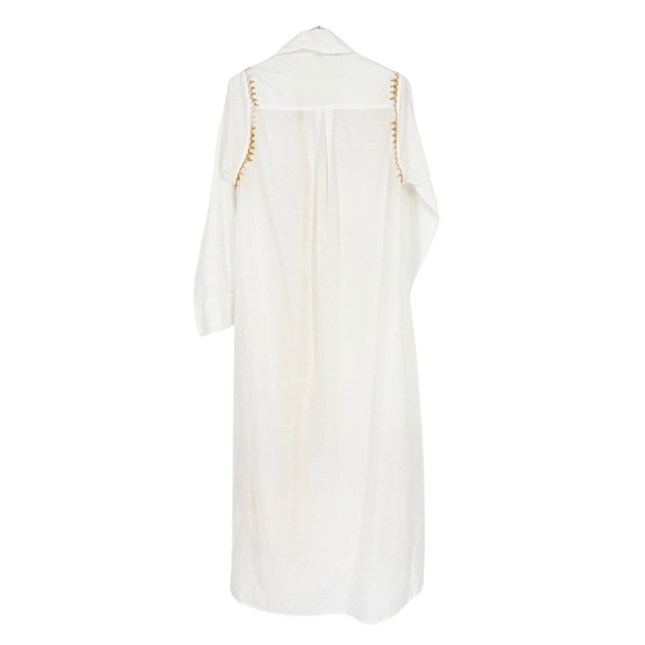 SUBTLE LUXURY | Maxi Button Down Boyfriend Kaftan Dress with Embroidery | Sz S/M - Picture 9 of 14